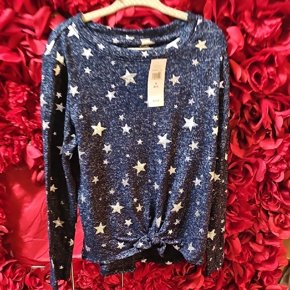 Gap Kids NWT Blue Star Patterned Soft Long Sleeve Tie Front Top Size Small 6/7